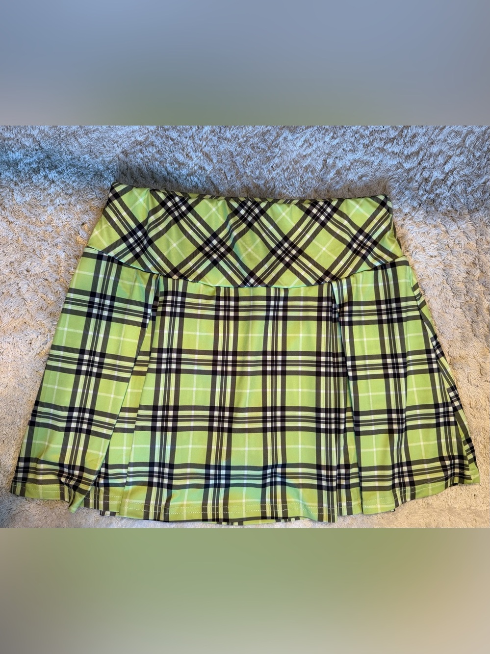 Plaid Lime Green Women's Pleated Skort